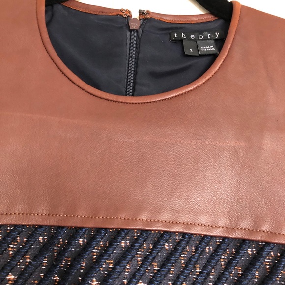 Women’s Theory Brown Leather and Navy Blue Tweed Dress 2 - Picture 7 of 7